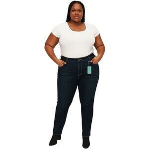 New St. John's Bay Women's Plus Jeans 20 Dark Wash Blue Mid Rise Skinny 20